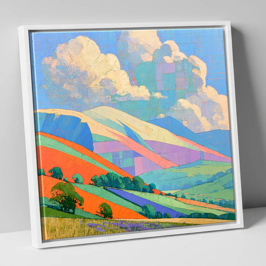 Vibrant Rolling Fells Under Cloud lake district fell canvas wall art in white frame