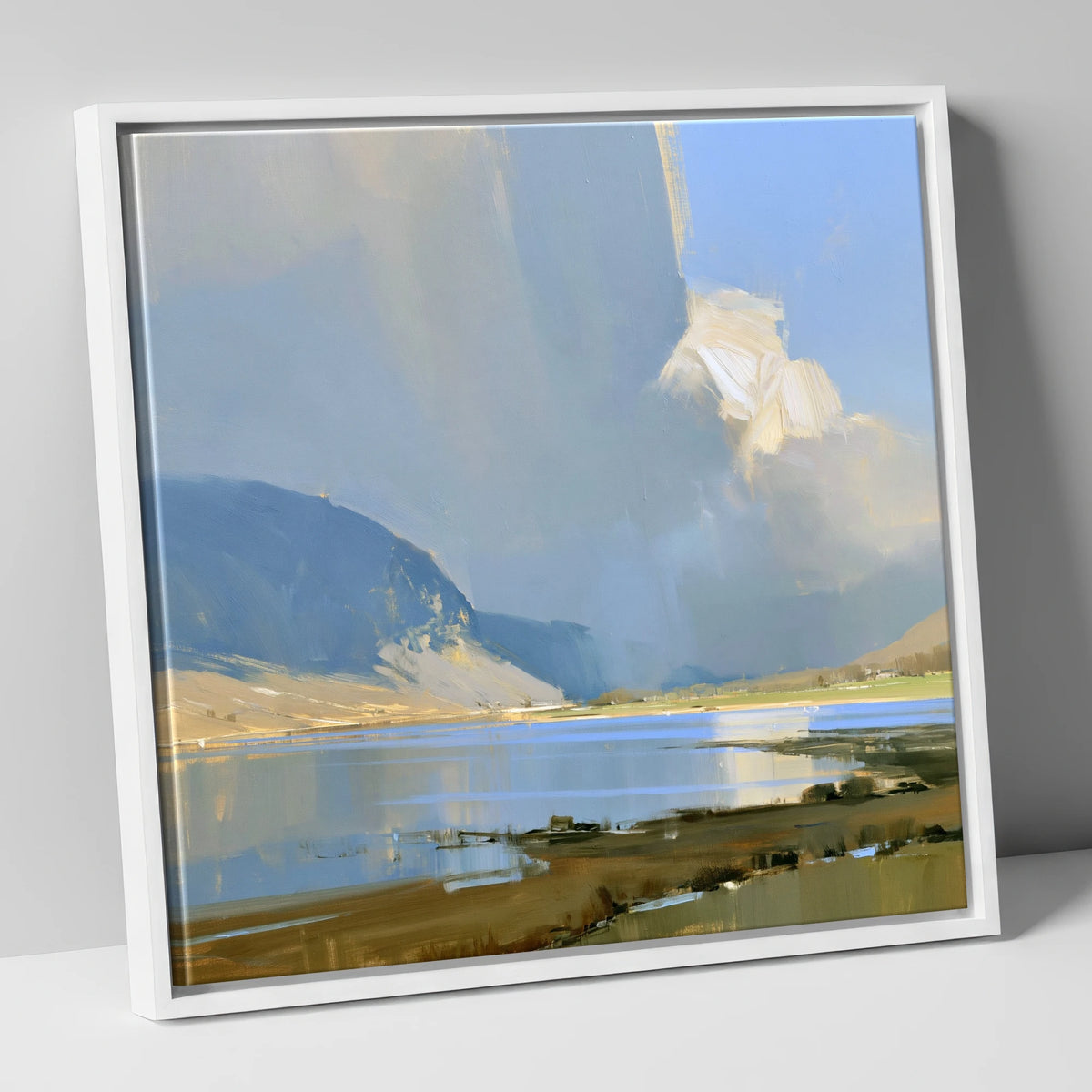 Sunlit Storm Cloud Over the Lake lake district sky canvas wall art in white frame