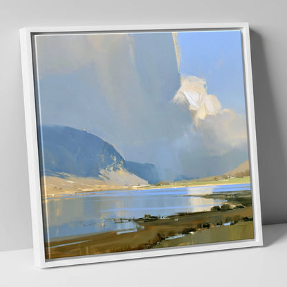 Sunlit Storm Cloud Over the Lake lake district sky canvas wall art in white frame