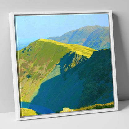 Sunlit Ridge on Middle Dodd lake district fell canvas wall art in white frame