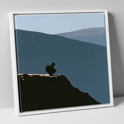 Walker Silhouette on Blencathra Edge lake district fell canvas wall art in white frame