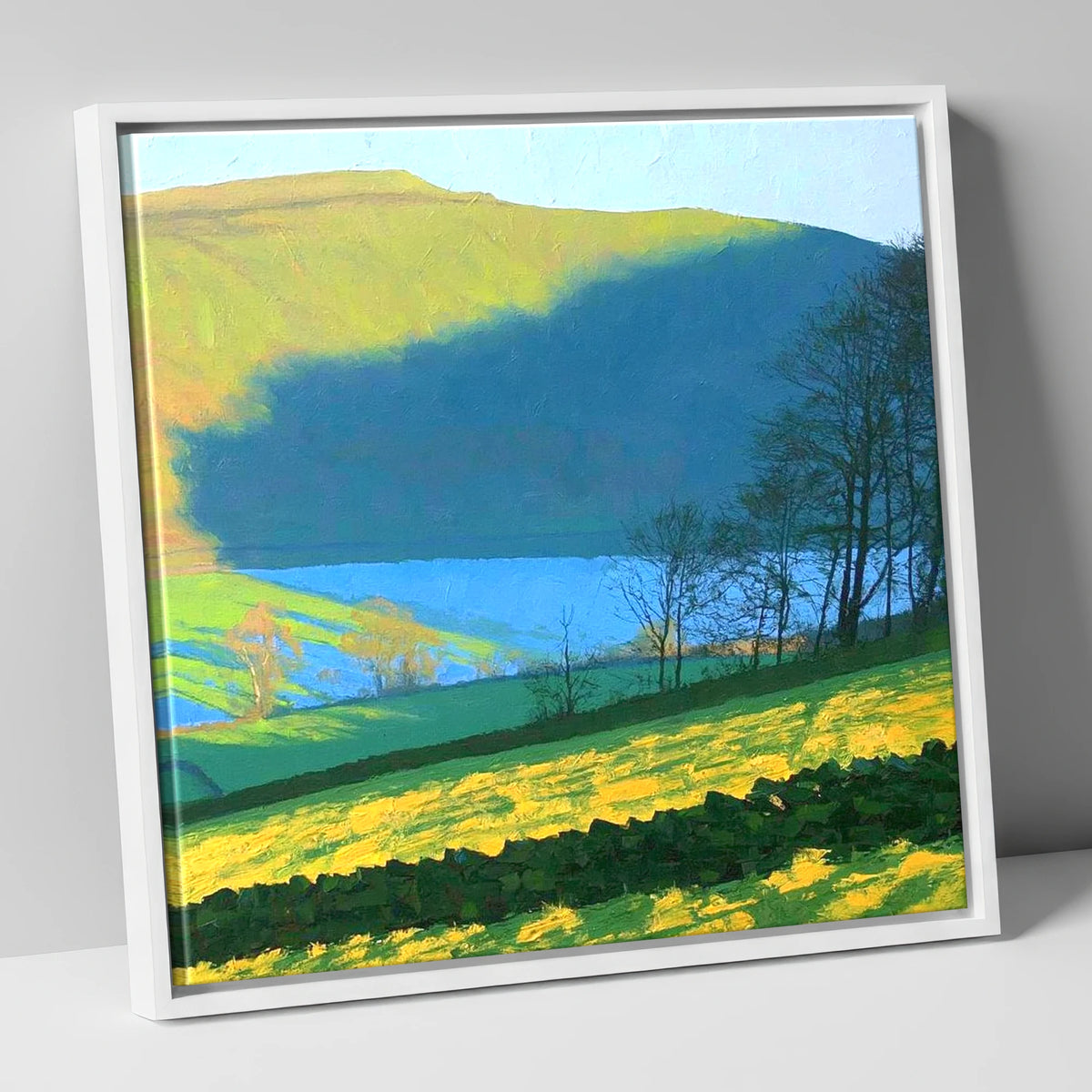Sunlight on Blake Fell Ridge lake district fell canvas wall art in white frame