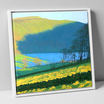 Sunlight on Blake Fell Ridge lake district fell canvas wall art in white frame
