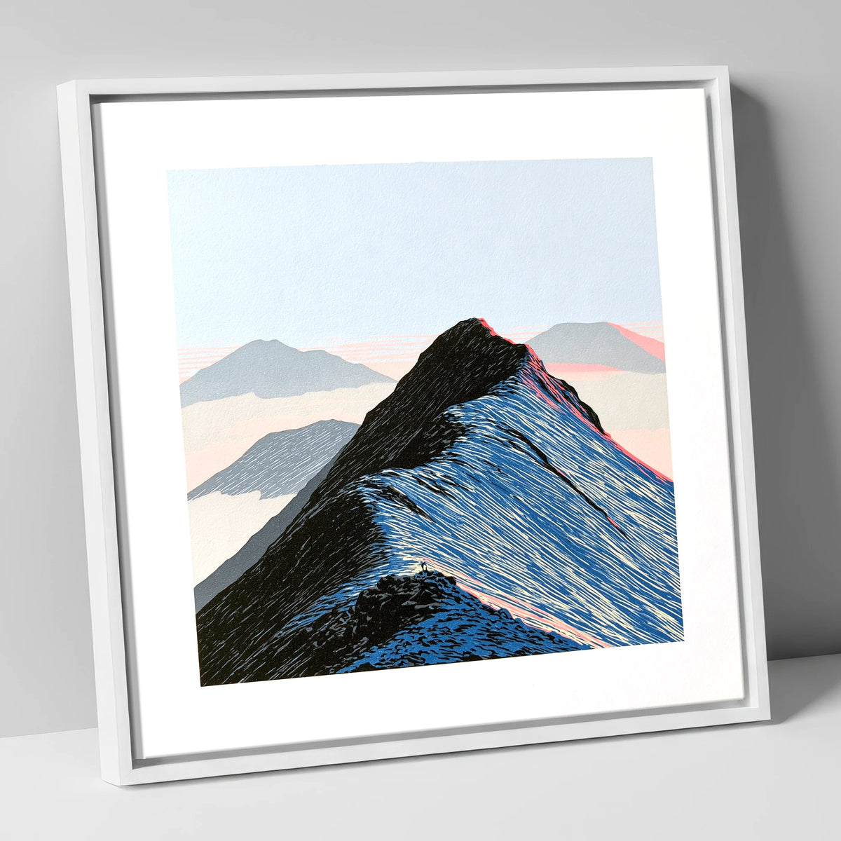 High Mountain Ridge Above Mist lake district fell canvas wall art in white frame