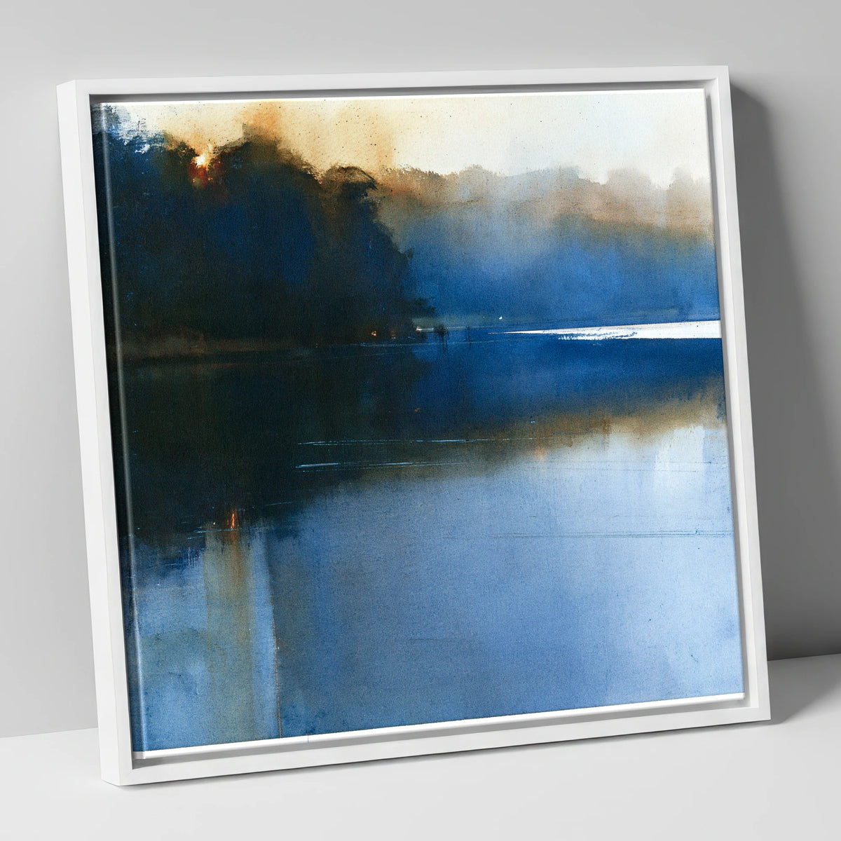 Indigo Lake at Dawn lake district lake canvas wall art in white frame