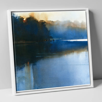Indigo Lake at Dawn lake district lake canvas wall art in white frame