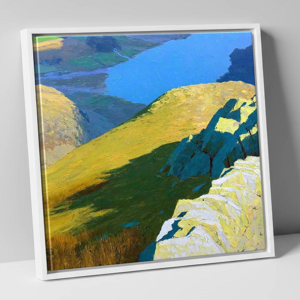 Sunlit Ridge on Stone Arthur lake district fell canvas wall art in white frame