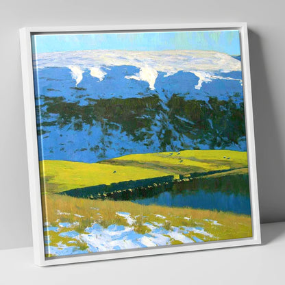 Snowy Ridge on Maiden Moor lake district fell canvas wall art in white frame