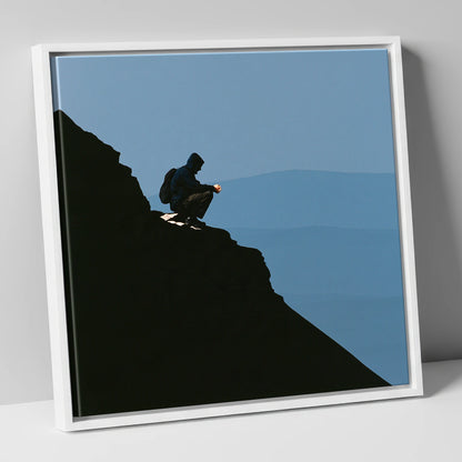 Blencathra Walker in Dramatic Silhouette lake district fell canvas wall art in white frame