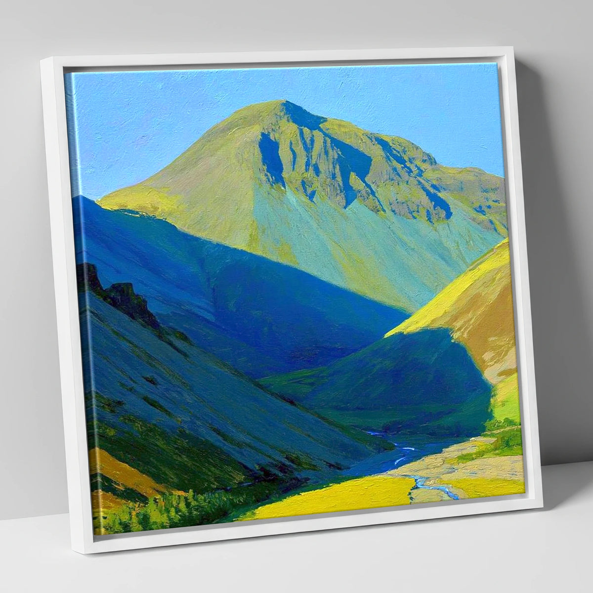 Vibrant Light on Great Gable lake district fell canvas wall art in white frame