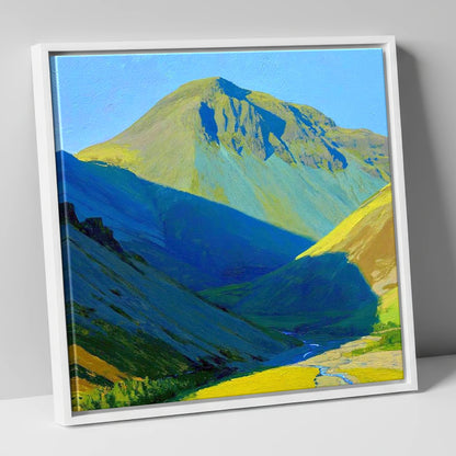 Vibrant Light on Great Gable lake district fell canvas wall art in white frame