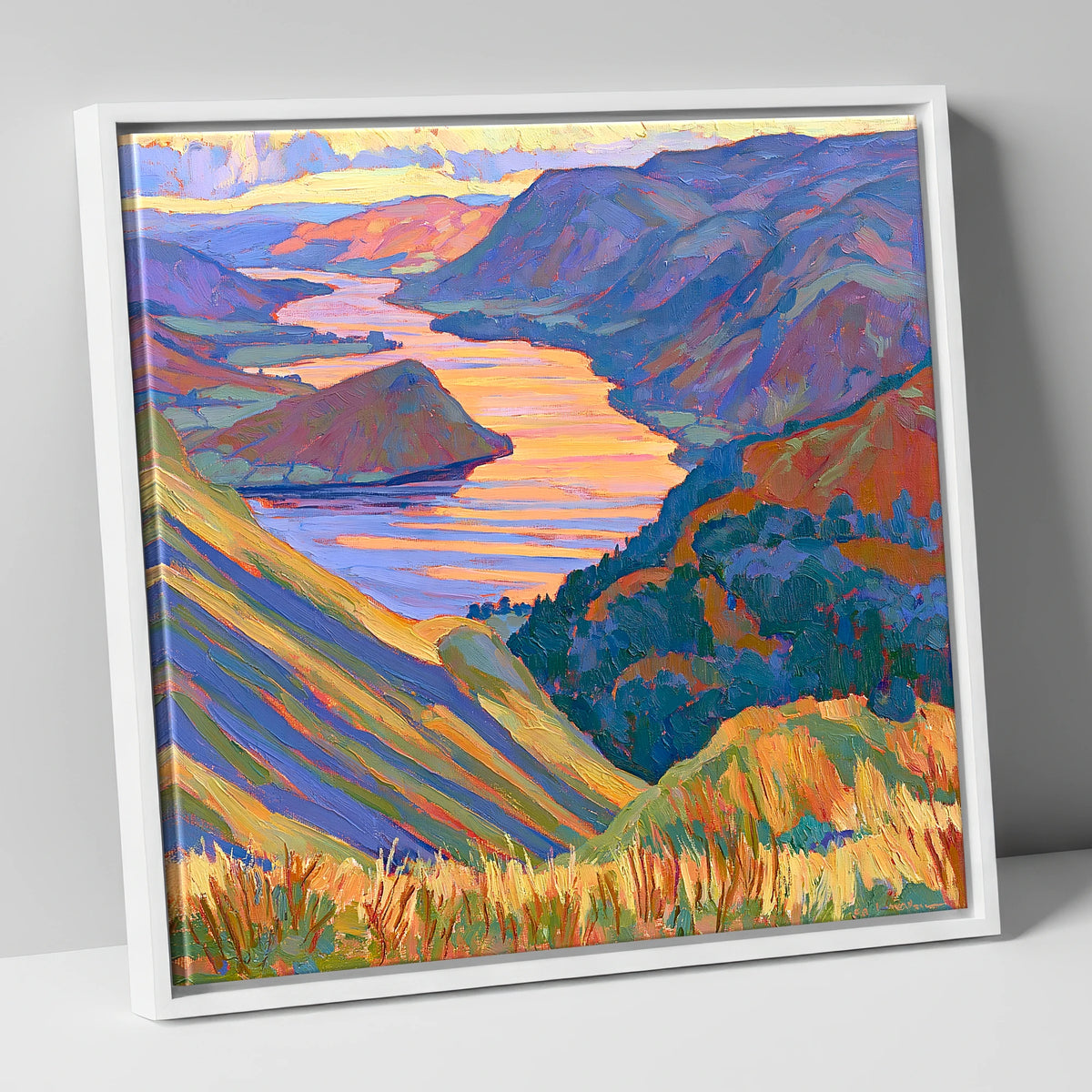 Vivid Sunset Over Ullswater lake district lake canvas wall art in white frame