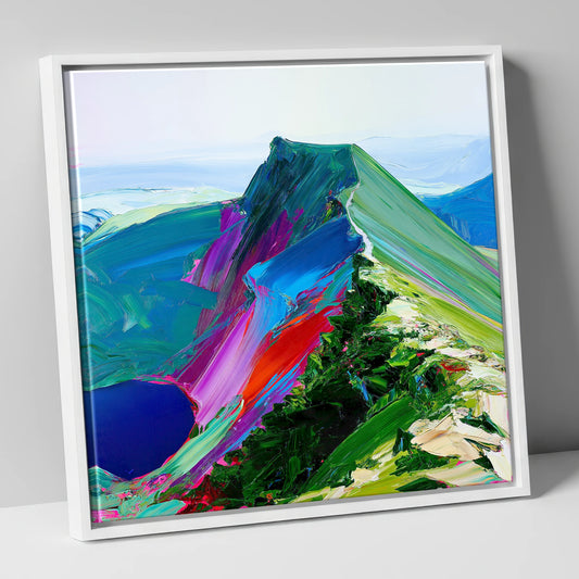 Vivid Striding Edge on Helvellyn lake district walking canvas wall art in white frame