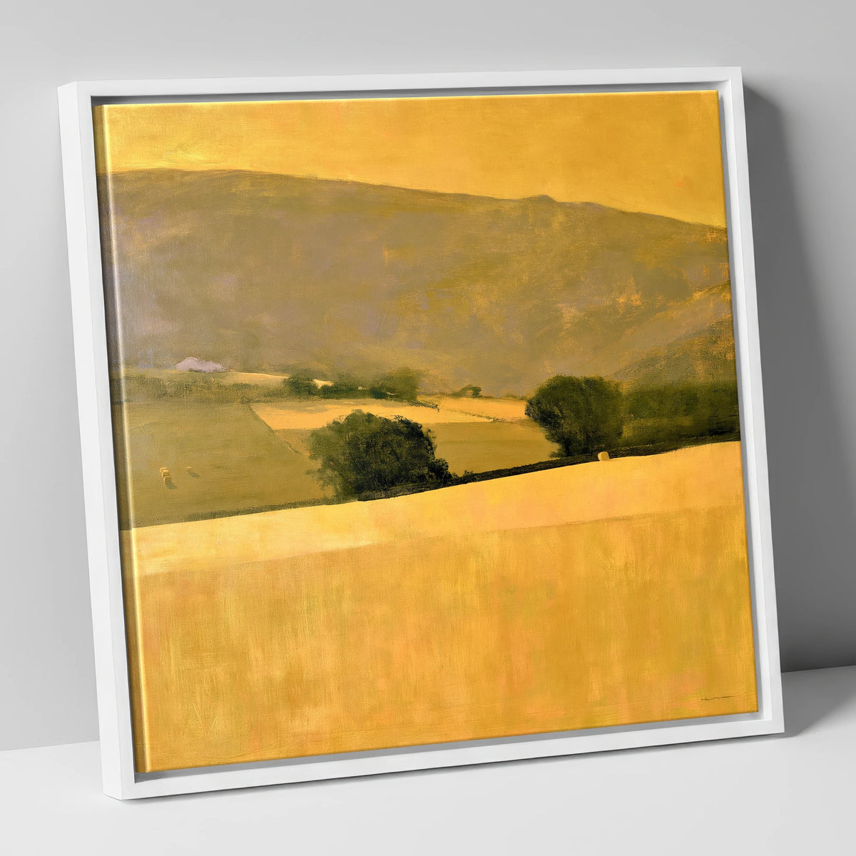 Golden Fields in a Dale lake district valley canvas wall art in white frame