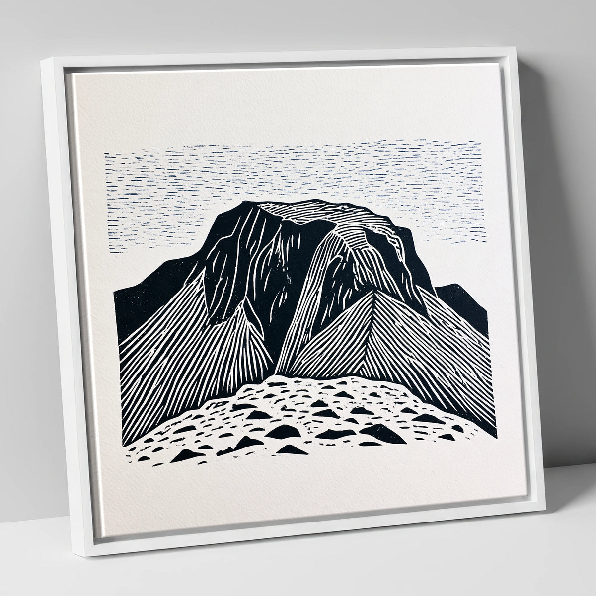 Great Gable Monochrome Graphic lake district fell canvas wall art in white frame