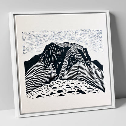 Great Gable Monochrome Graphic lake district fell canvas wall art in white frame