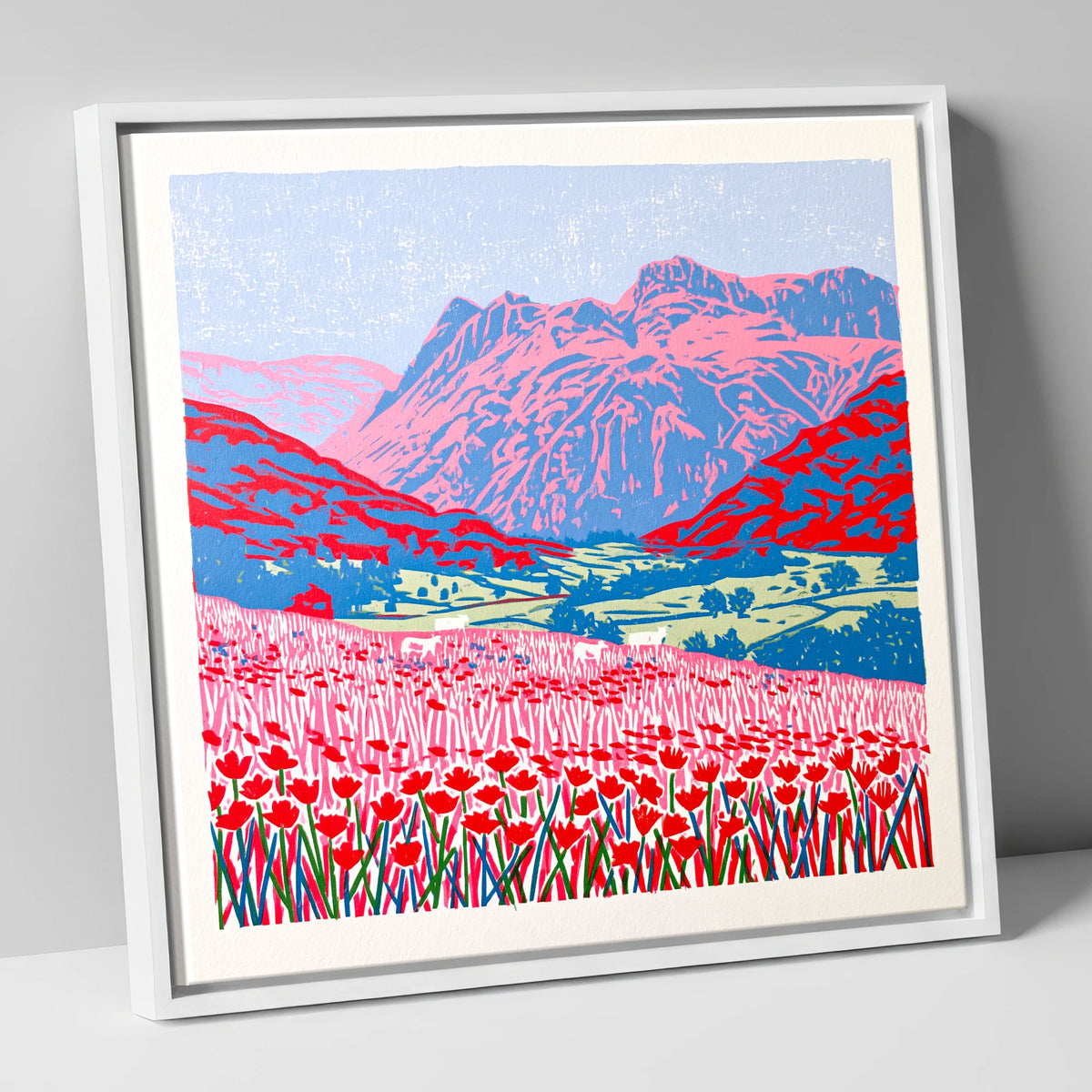 Vivid Meadows of Great Langdale lake district valley canvas wall art in white frame