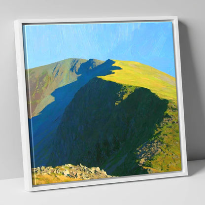 Sunlit Ridge on High Stile lake district fell canvas wall art in white frame