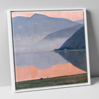 Pink Dusk Over Still Lake lake district lake canvas wall art in white frame
