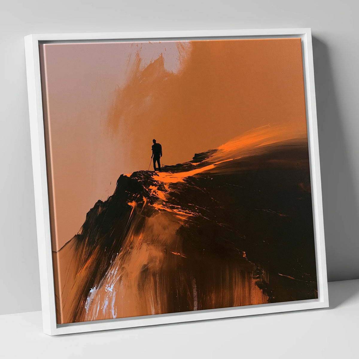 Helvellyn Walker in Amber Light lake district walking canvas wall art in white frame