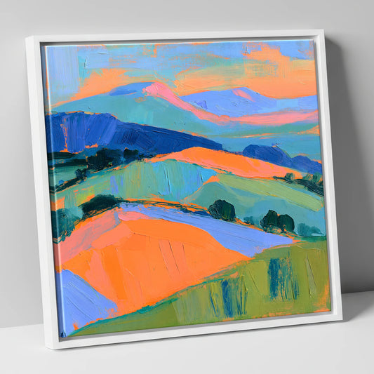 Vibrant Fells in Evening Light lake district sky canvas wall art in white frame
