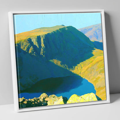 Vibrant Harter Fell Mountain Tarn lake district fell canvas wall art in white frame
