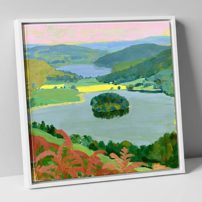 Grasmere Through Red Bracken lake district lake canvas wall art in white frame