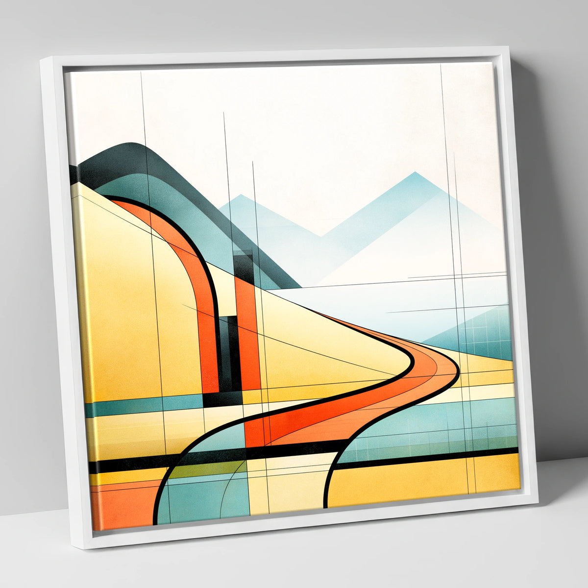 Geometric Golden Evening Fells lake district sky canvas wall art in white frame