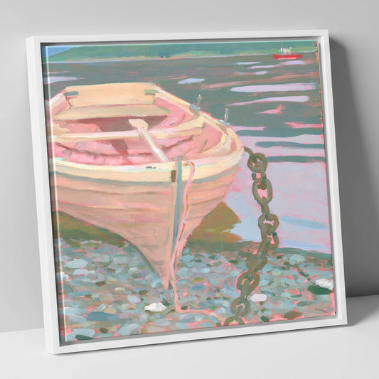 Pastel Rowing Boat on Windermere lake district lake canvas wall art in white frame
