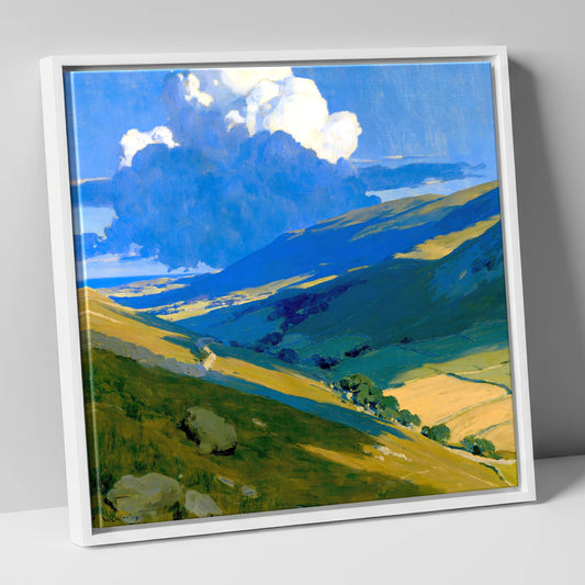 Rolling Fells Under Cloud Shadow lake district fell canvas wall art in white frame