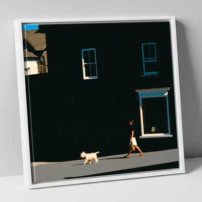 Sunlit Dog Walker in Ambleside gifts for dog walkers canvas wall art in white frame
