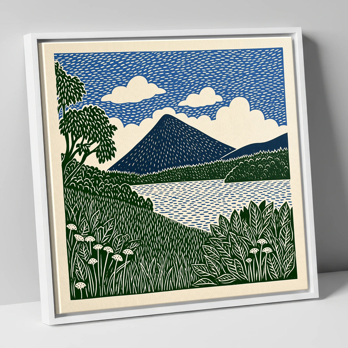 Catbells Peak in Deep Blue lake district fell canvas wall art in white frame