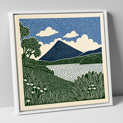 Catbells Peak in Deep Blue lake district fell canvas wall art in white frame