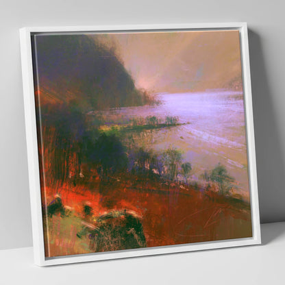 Ullswater Fells in Autumn Light lake district lake canvas wall art in white frame