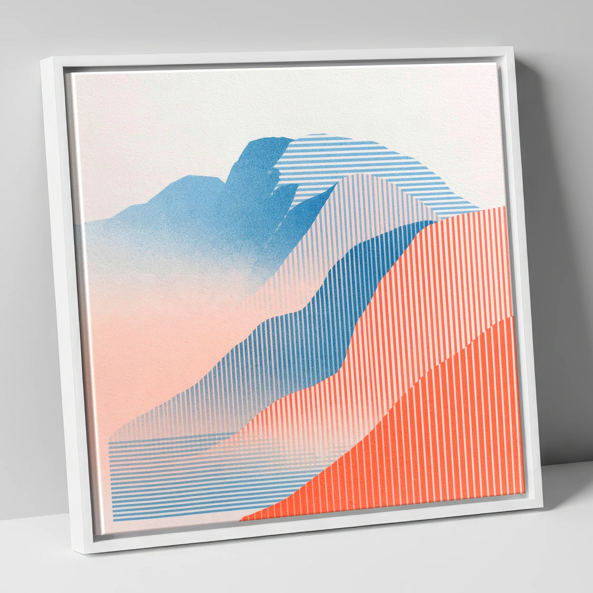 Geometric Scafell Pike in Coral lake district fell canvas wall art in white frame