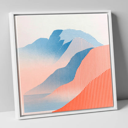 Geometric Scafell Pike in Coral lake district fell canvas wall art in white frame