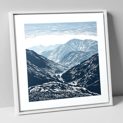 Blue Valley From The Summit lake district fell canvas wall art in white frame