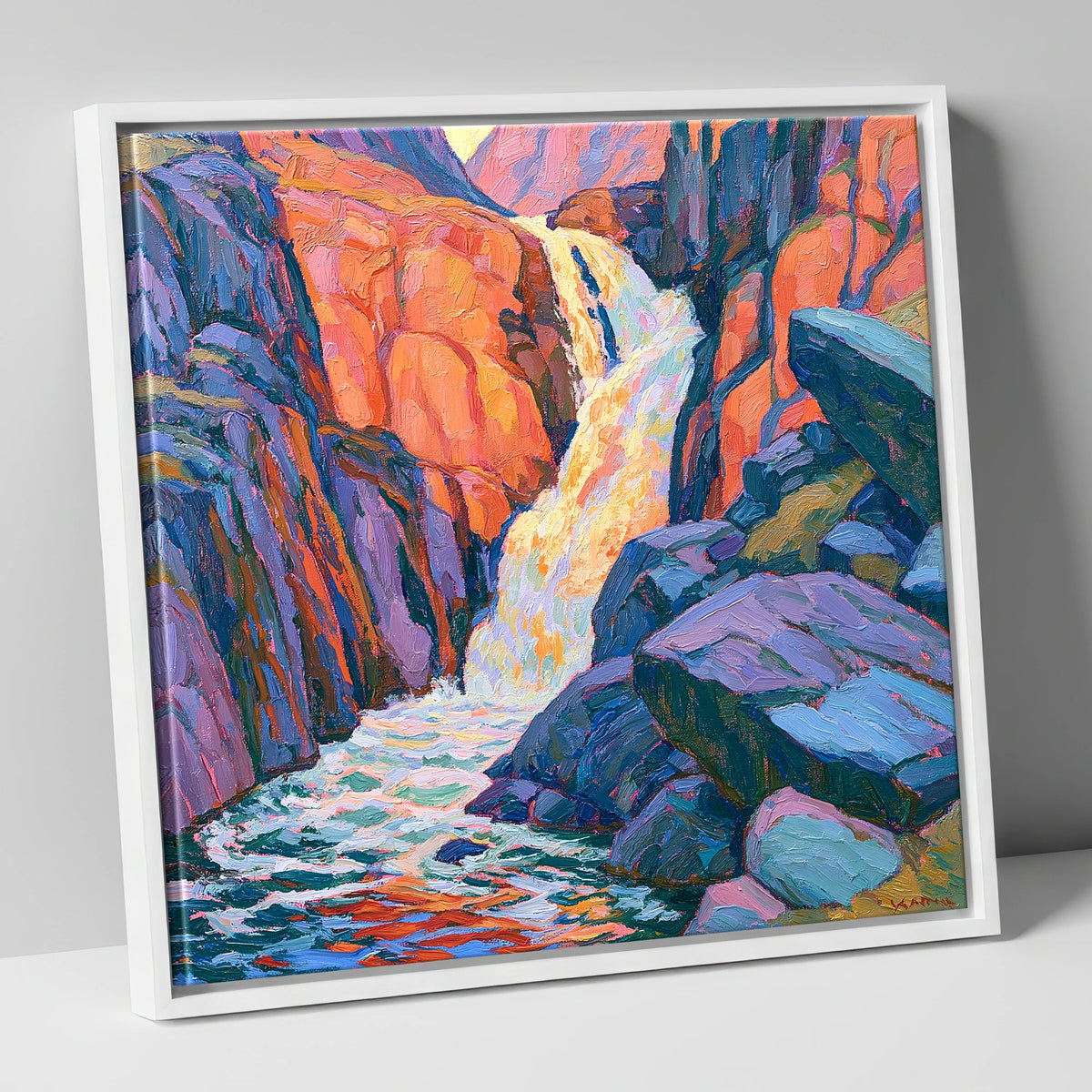 Vibrant Lake District Waterfall Cascade lake district waterfall canvas wall art in white frame