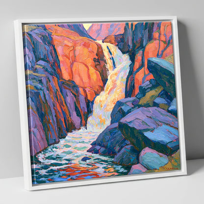 Vibrant Lake District Waterfall Cascade lake district waterfall canvas wall art in white frame