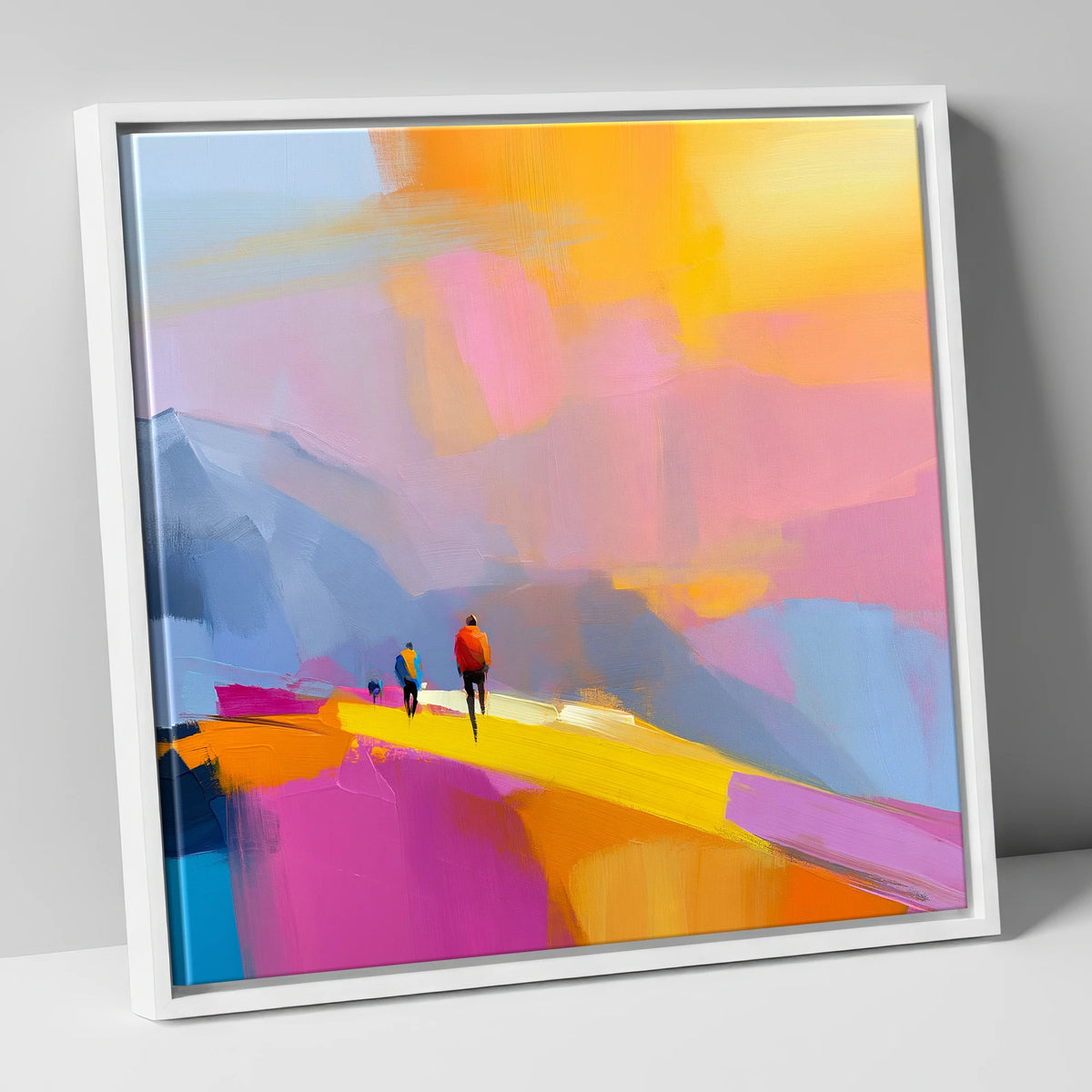 Fell Walkers on Vivid Ridge lake district fell canvas wall art in white frame