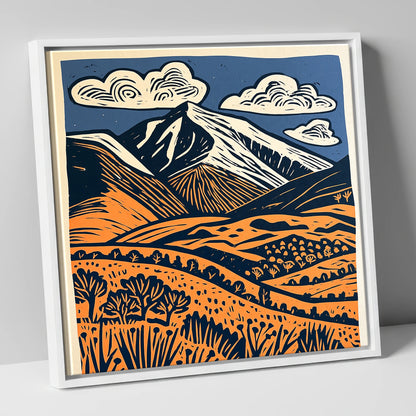 Skiddaw in Terracotta and Navy lake district fell canvas wall art in white frame