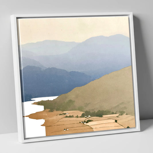 Blue Fells Above Patterdale Valley lake district village canvas wall art in white frame