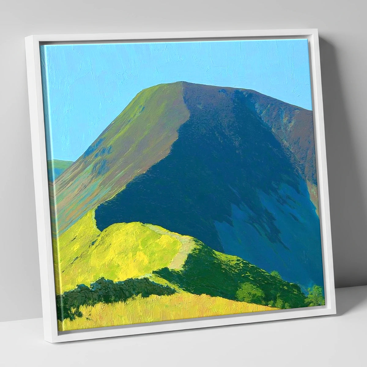 Vibrant Carl Side Ridge Path lake district fell canvas wall art in white frame