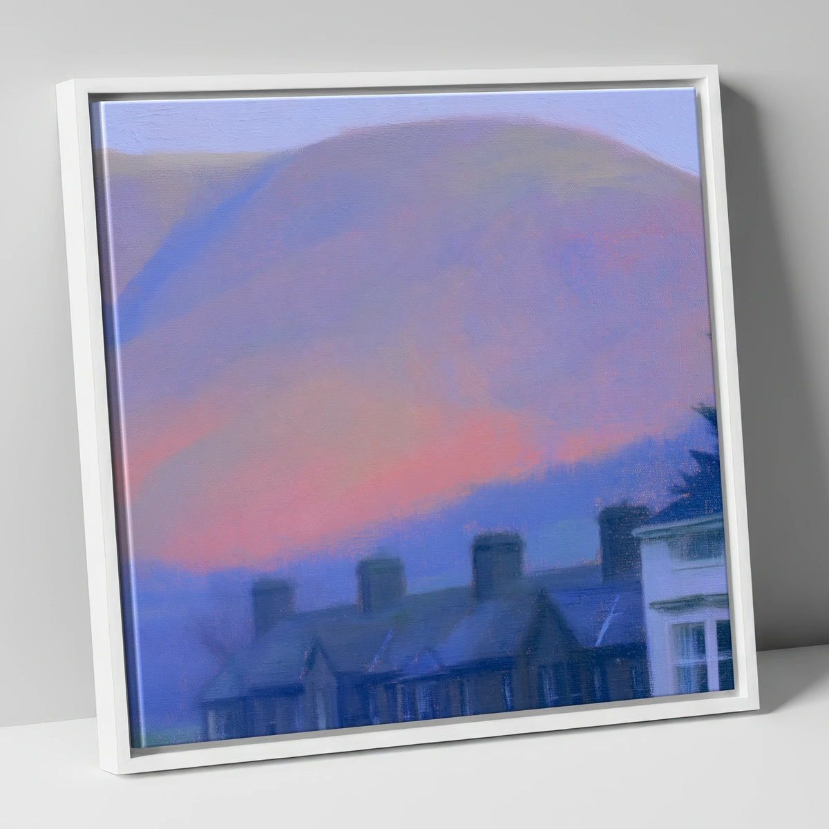 Keswick Terraces and Skiddaw Twilight lake district village canvas wall art in white frame