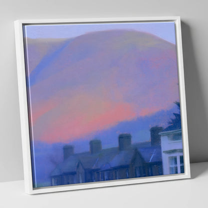 Keswick Terraces and Skiddaw Twilight lake district village canvas wall art in white frame