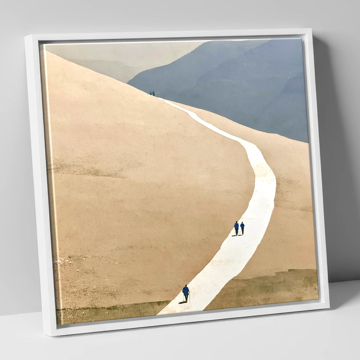 Winding Path across the Ochre Fells lake district walking canvas wall art in white frame