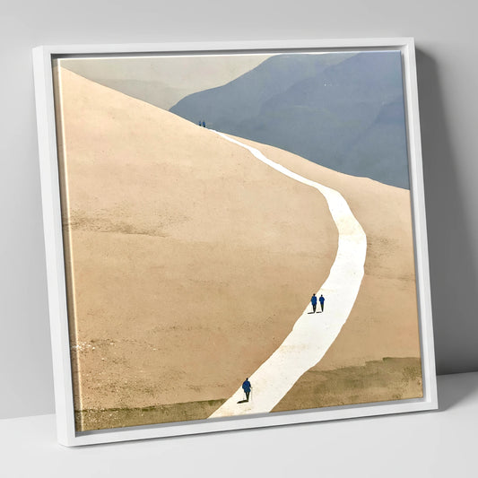 Winding Path across the Ochre Fells lake district walking canvas wall art in white frame