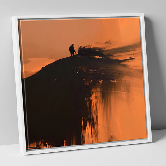 Silhouetted Walker on Skiddaw Ridge lake district fell canvas wall art in white frame