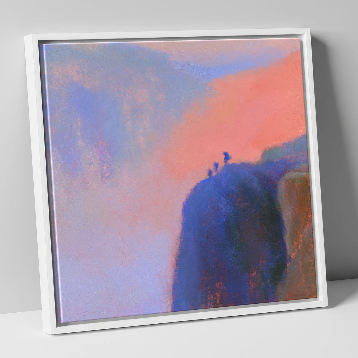 Climbers on an Indigo Crag lake district walking canvas wall art in white frame