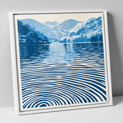 Cobalt Ripples on Dawn Lake lake district lake canvas wall art in white frame